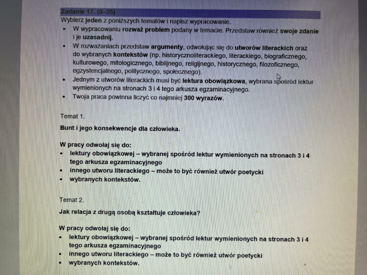 Matura 2024 - dzień pierwszy. Tematy wypracowań z języka polskiego
